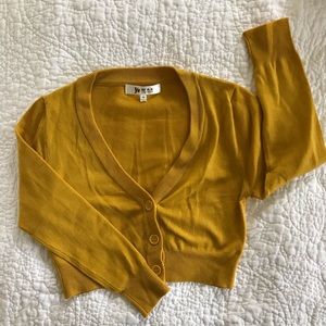 Honey Mustard 3/4 Sleeve Button-Up Crop Cardigan